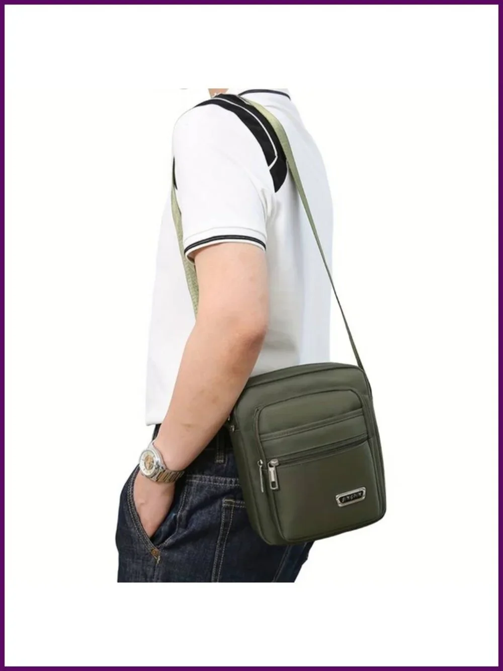 Men's Casual Crossbody Sling Bag Durable Fabric Multi-Pocket
